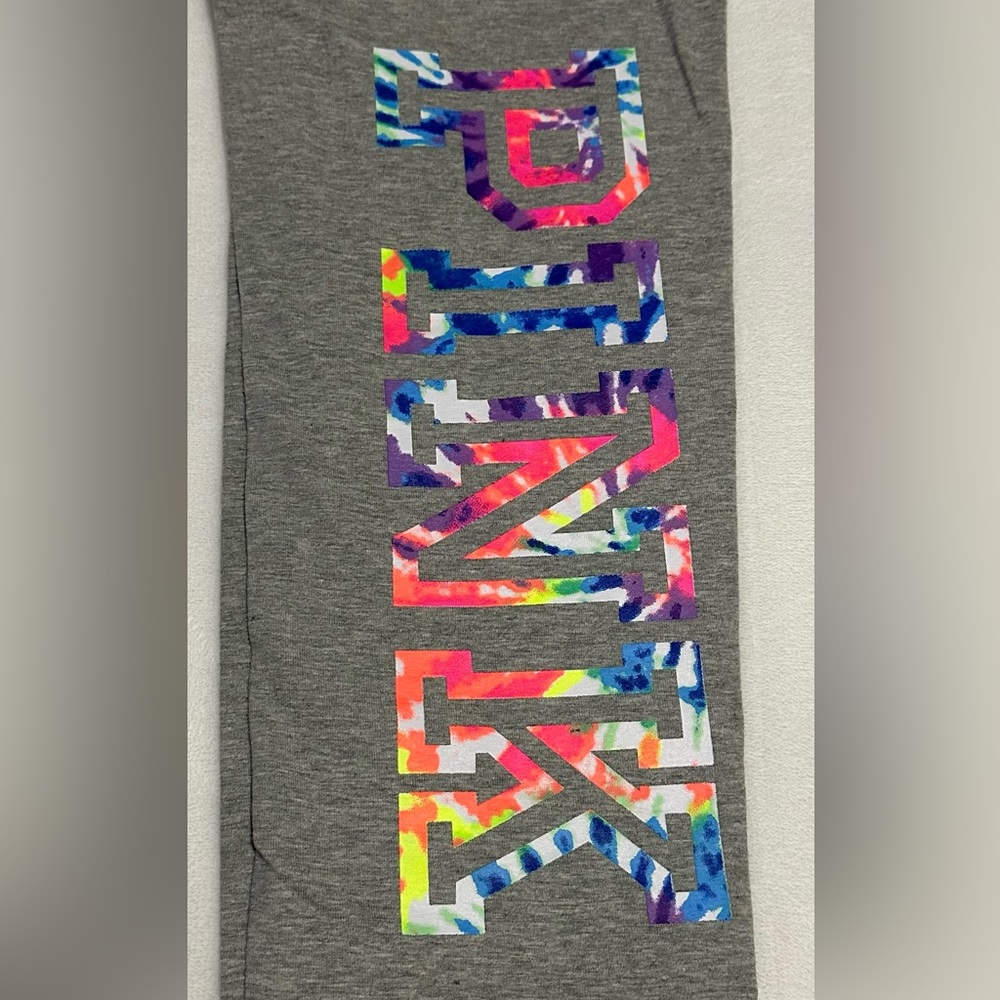 NWT Women Pink by Victoria’s Secret Gray Leggings Colorful Logo Size X Large